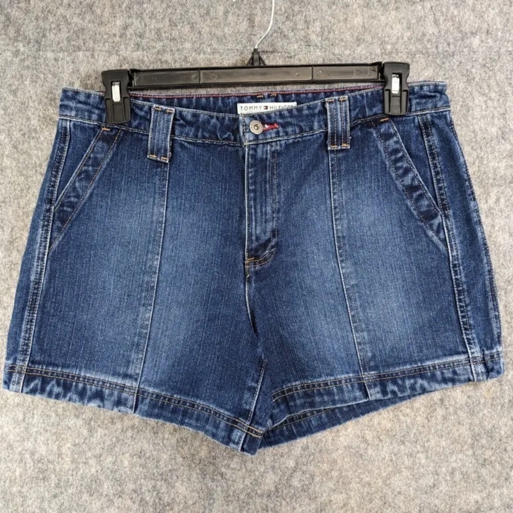 Vtg Tommy Hilfiger Shorts Womens 14 Blue Denim Dark Wash High Rise 4.5" Inseam